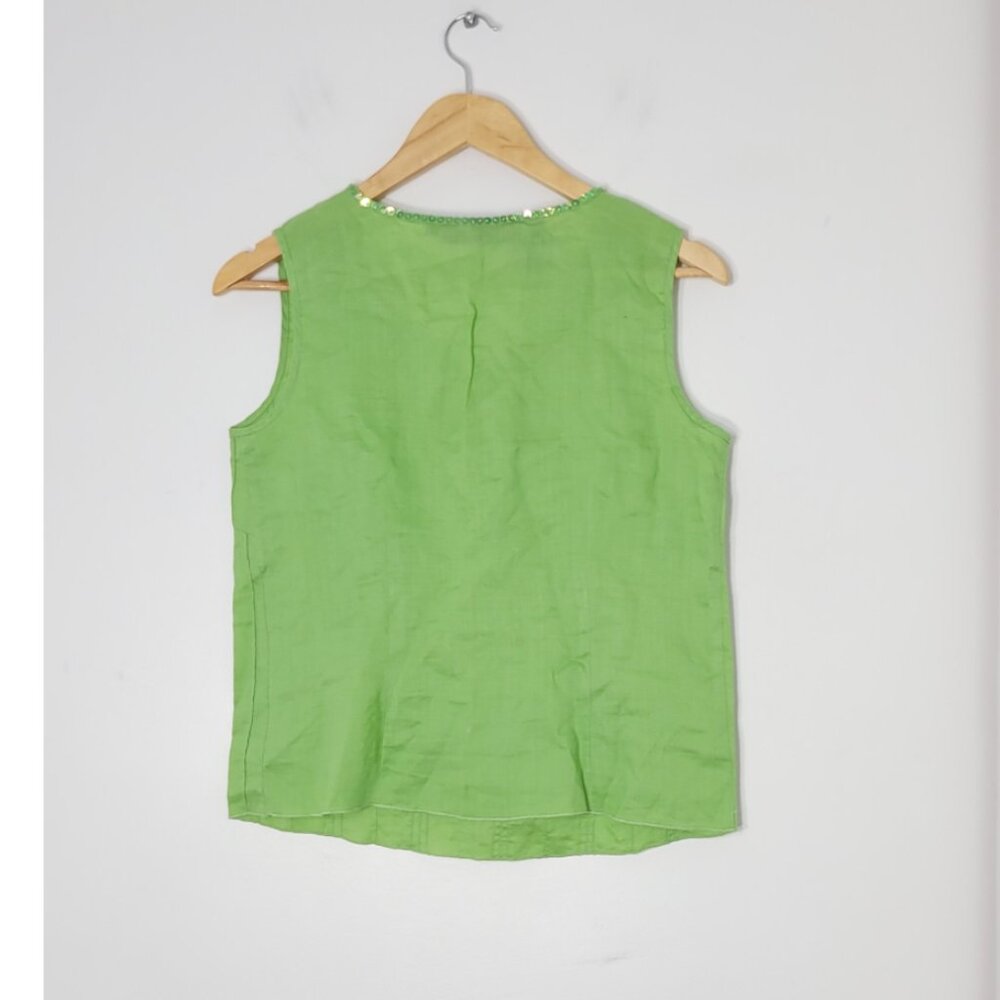 Carlie's Court Women's Green 100% Linen Sleeveless Scoop Neck Lightweight Top S - Picture 4 of 11